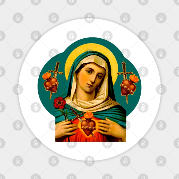 The burning and painful heart of the Virgin Mary of Sorrows Magnet by Marccelus